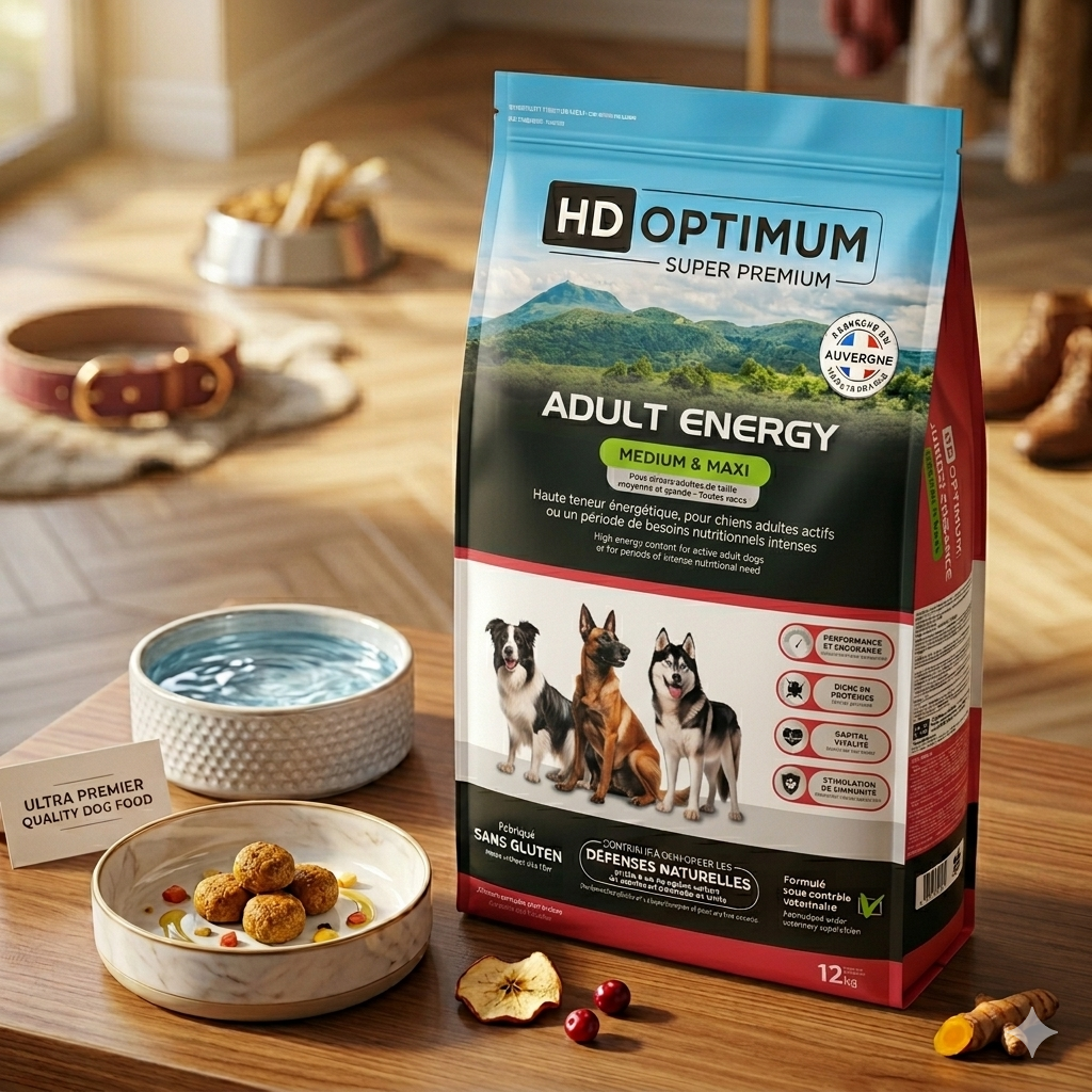 Croquettes Chien Actif & Sportif – Medium & Maxi – HD Optimum Professionnel Adult Energy 12 kg