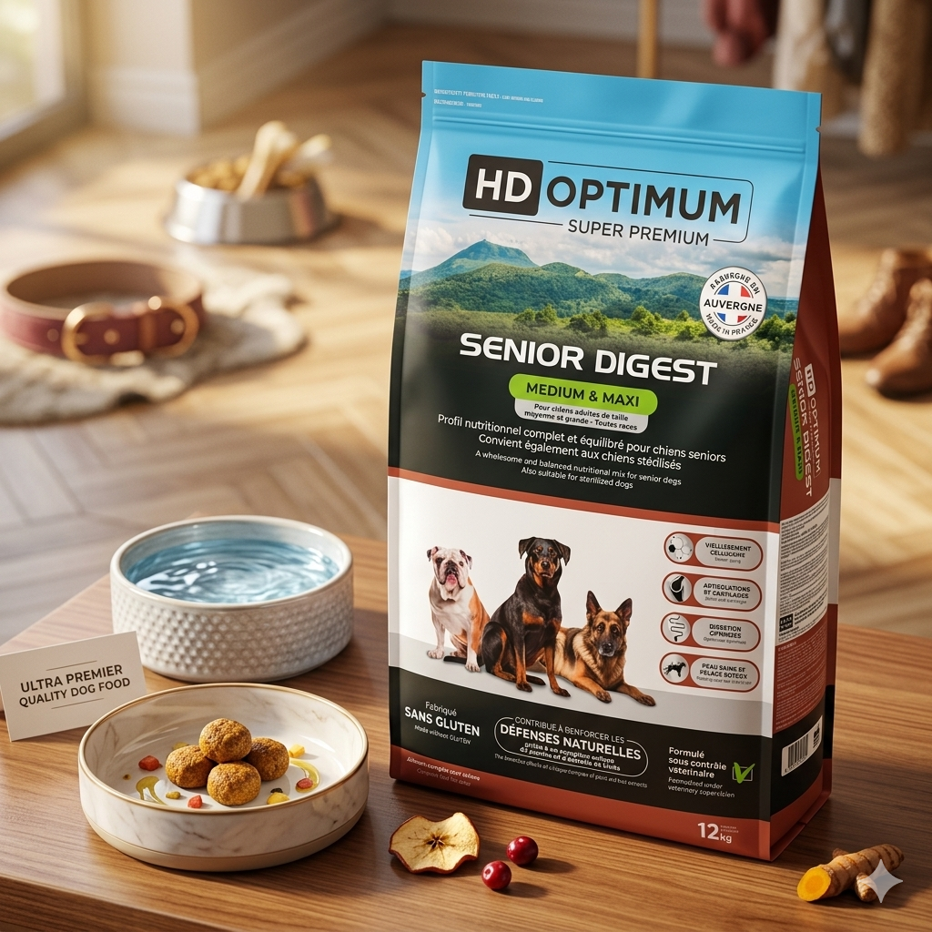 Croquettes Chien Senior Digest Moyennes & Grandes Races – HD Optimum Professionnel 12 kg
